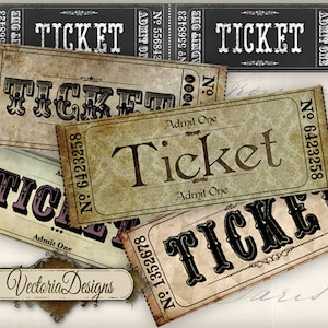 Vintage Tickets Strips instant download printable images digital collage sheet 000561