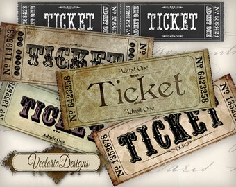 Vintage Tickets Strips instant download printable images digital collage sheet 000561