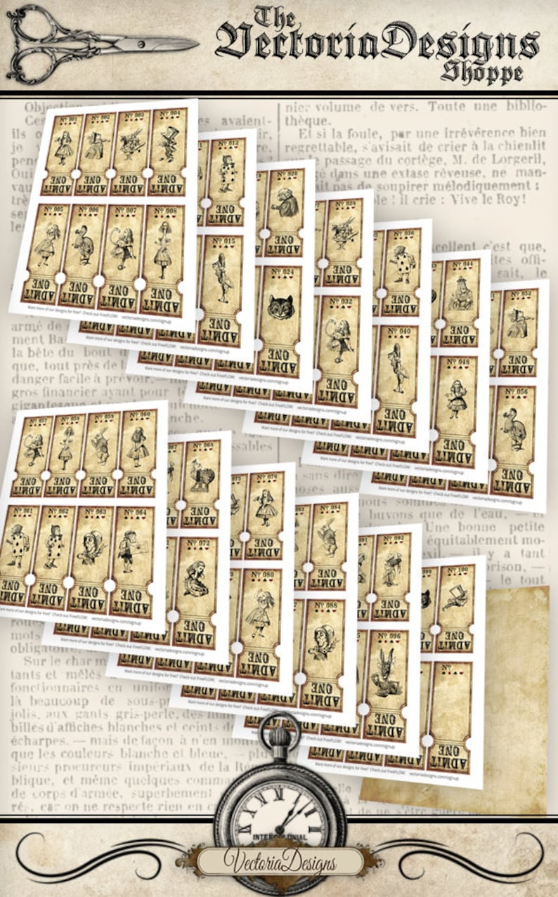 alice in wonderland printable tickets 1 100 raffle digital