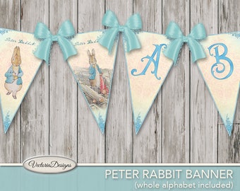 Peter Rabbit Baby Shower Banner, Printable Banner, Nursery Banner, Beatrix Potter Banner, Digital Banner, Decoration Banner, Party 001721