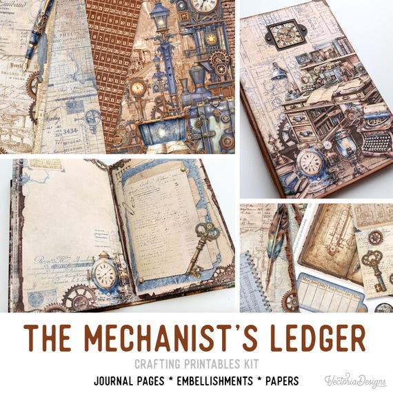 Mechanist's Ledger Junk Journal Kit (Standard ) - Printable Pages, Papers and Embellishments for Crafting - 003657