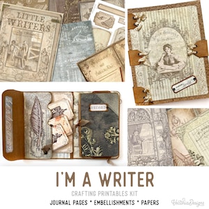 I'm a Writer Crafting Printables Kit, Writer Journal, Embellishments, Printable Paper Pack, Printable Junk Journal, Journal Tutorial 002318