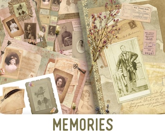 Memories Junk Journal Kit, Printable Junk Journal Kit, Ephemera Journal Kit, Junk Journal Supplies, Digis Journal 002084