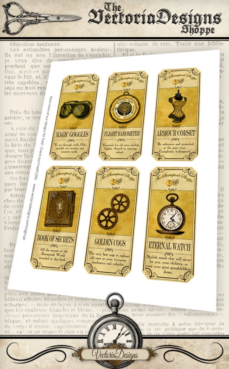 Steampunk Shoppe Labels Printable Apothecary Labels paper crafting hobby scrapbooking instant download digital collage sheet 001114 image 2