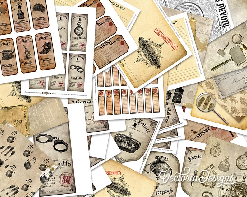 Small & Precious Detective Crafting Bundle, Sherlock Holmes Bundle, Detective Pack, Digital Paper, Evidence Bag, Case File, Evidence 001665 image 2