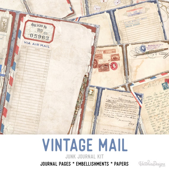 Vintage Mail Junk Journal Kit - Printable Pages for Crafting - 002976