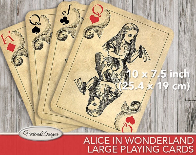 Large Alice In Wonderland Playing Cards, Alice In Wonderland Decor, Printable Cards, Digital Cards, Wonderland Art, Digital Prints 000603 image 2