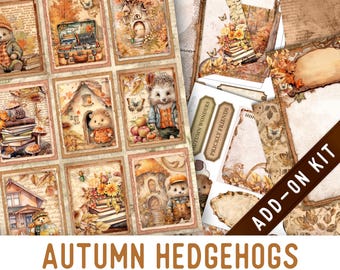 Autumn Hedgehogs Junk Journal Kit ADD-ON, Printable Junk Journal Pages Journal Kit Craft kits Vintage Junk Journal 003615