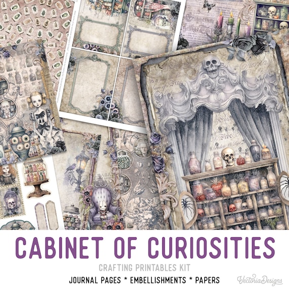Cabinet of Curiosities Junk Journal Kit (Standard), Halloween - Printable Pages, Papers and Embellishments for Crafting - 003086