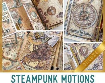Steampunk Motions MEGA Crafting Bundle, Steampunk Printables, Printable Paper, Steampunk Embellishments, Junk Journal, Craft Kits - 002846