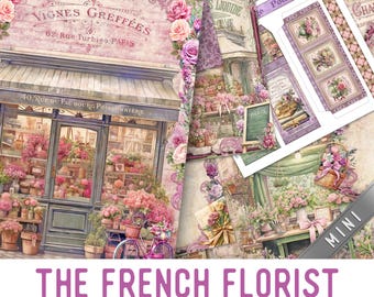 French Florist Junk Journal Kit MINI, Flower Shop Crafting Printables Flower Embellishments Printable Paper Vintage Junk Journal 003734