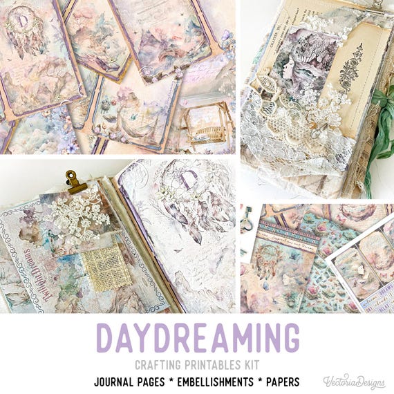 Daydreaming Junk Journal Kit (Standard) - Printable Pages, Papers and Embellishments for Crafting - 002909