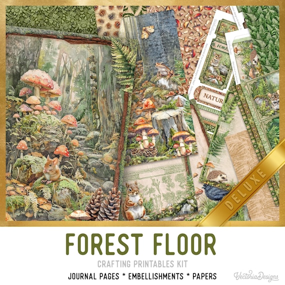 Forest Floor Junk Journal Kit DELUXE - Printable Pages, Papers and Embellishments for Crafting - 003829
