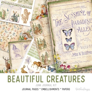 Beautiful Creatures Junk Journal Kit, Animals Junk Journal Kit, Printable Junk Journal Kit, Craft kits, Junk Journal Pages, Crafting 002523