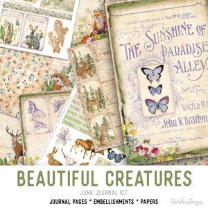 Beautiful Creatures Junk Journal Kit, Animals Junk Journal Kit, Printable Junk Journal Kit, Craft kits, Junk Journal Pages, Crafting 002523