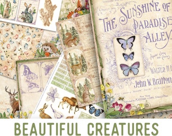 Beautiful Creatures Junk Journal Kit, Animals Junk Journal Kit, Printable Junk Journal Kit, Craft kits, Junk Journal Pages, Crafting 002523