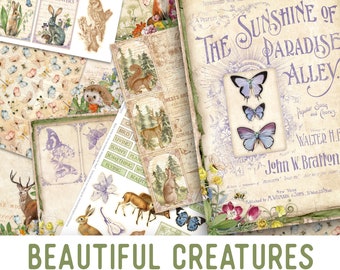 Beautiful Creatures Junk Journal Kit, Animals Junk Journal Kit, Printable Junk Journal Kit, Craft kits, Junk Journal Pages, Crafting 002523