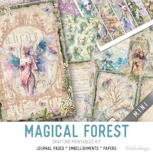 Magical Forest Junk Journal Kit MINI Crafting Printables Forest Junk Journal Embellishments Printable Paper Craft Kits DIY 003052