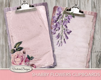 Shabby Clipboards with Flowers printable paper crafting background junk journal scrapbooking instant download digital sheet - VDMISC1725