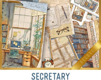 Secretary Junk Journal Kit (DELUXE) - Printable Pages, Papers and Embellishments for Crafting - 004127
