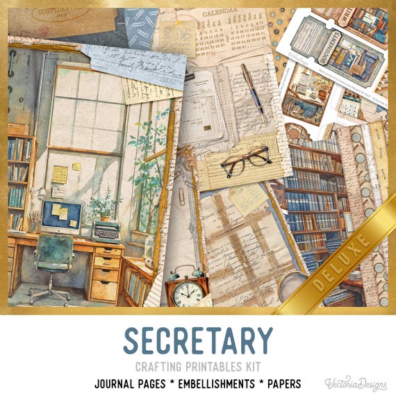 Secretary Junk Journal Kit (DELUXE) - Printable Pages, Papers and Embellishments for Crafting - 004127