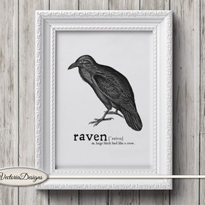 Black Raven Printable, Monochrome Raven Illustration, Bird Lover Wall Art, Black And White Sketch, Print And Frame Raven, Digital Art 000896