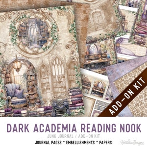 Dark Academia Reading Nook Junk Journal Kit ADD-ON, Printable Junk Journal Pages Journal Kit Craft kits Vintage Junk Journal 003344