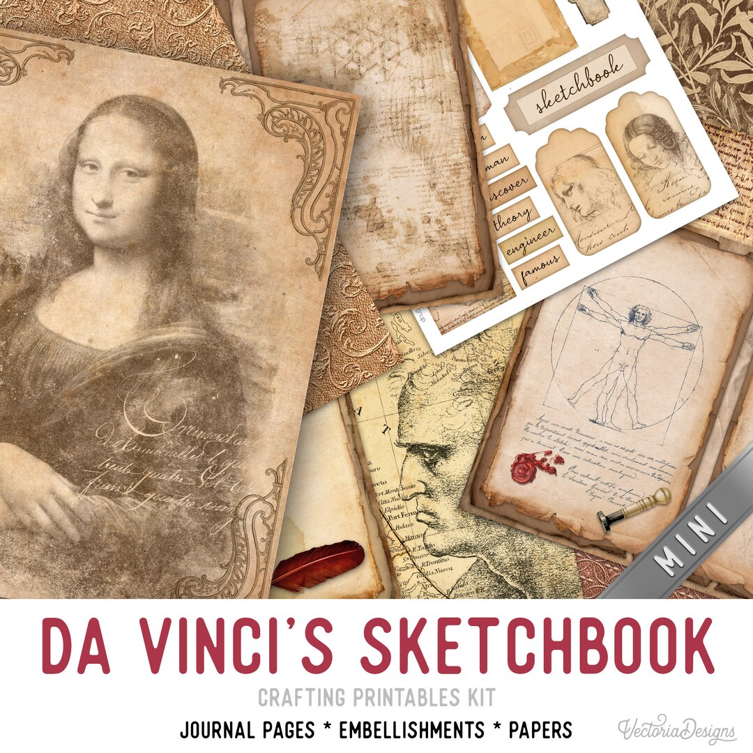 Da Vinci's Sketchbook MINI Junk Journal Kit, Da Vinci Digital