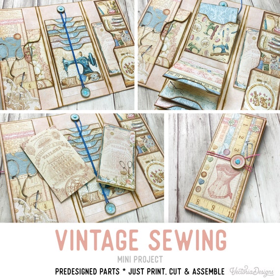 Vintage Sewing Mini Project Booklet Waterfall Craft Kit Folio Junk Journal Printable Craft kits Printable Gift PDF craft  002817