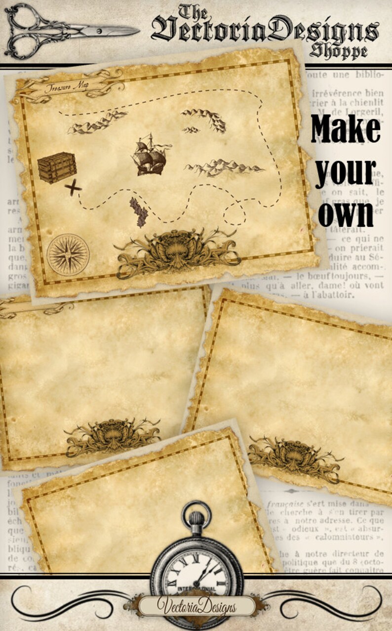treasure map digital scrapbooking kit vintage printable