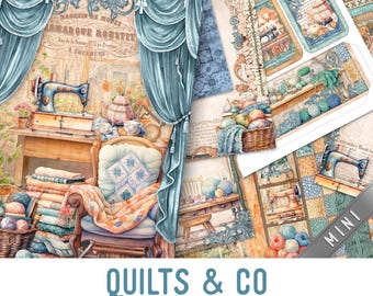 Quilts & Co Junk Journal Kit MINI, Quilting Junk Journal Crafting Printables Journal Quilting Embellishments Journal Paper Craft 003743