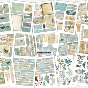 Teal Memories Crafting Printables Kit, Digital Paper Mega Kit, Vintage ...