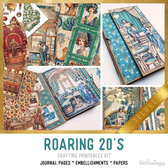 Roaring 20's Junk Journal Kit DELUXE - Printable Pages, Papers and Embellishments for Crafting - 003751