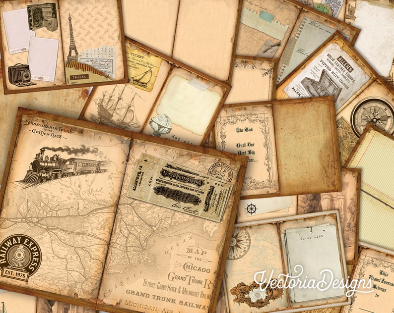 Travel Journal Kit, Printable Journal, Vintage Journal, Scrapbooking Journal, Junk Journal Digital, Paper Craft Pages, Downloads 001914 image 2