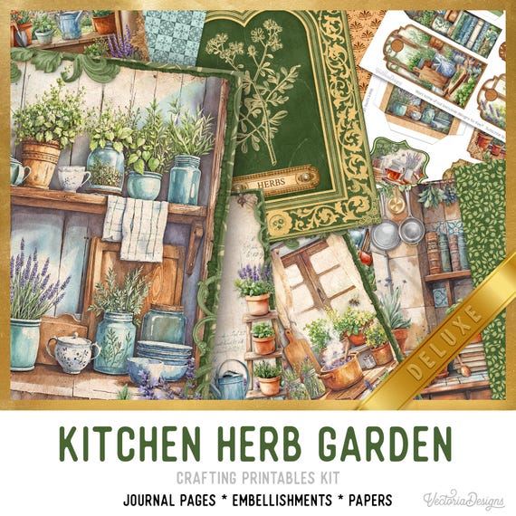 Kitchen Herb Garden Printable Junk Journal Kit (DELUXE) - Printable Pages, Papers and Embellishments for Crafting - 004018