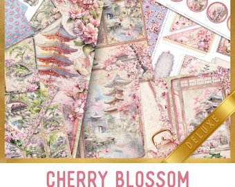 Cherry Blossom Junk Journal Kit (DELUXE) - Printable Pages, Papers and Embellishments for Crafting - 003358