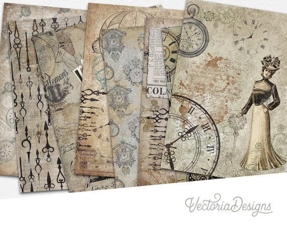 Clocks & Watches Paper Pack, Printable Paper Pack, Decorative Paper, Digital Paper Pack, Craft Paper, Time Keeper Paper Ephemera 002098
