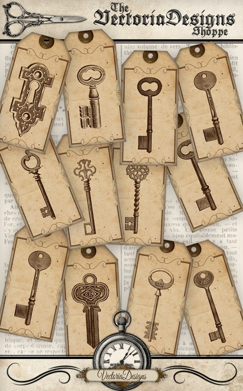 Key Tags Printable Gift Tags Instant Download Digital Collage - Etsy