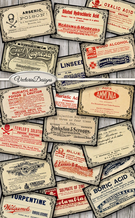 Vintage Poison Pharmacy Label Printables, Halloween Apothecary (PDF) - 001177