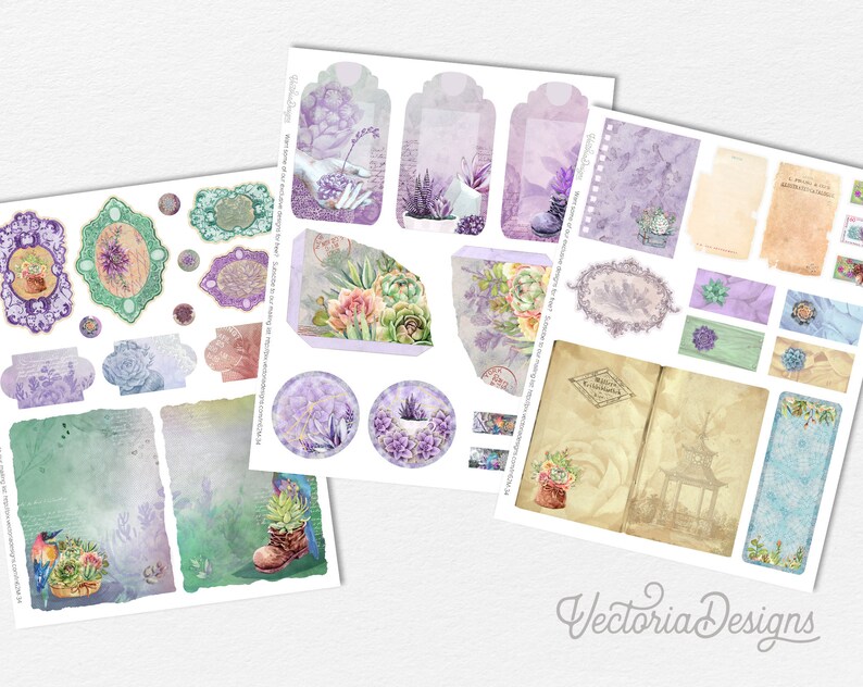 Succulents Junk Journal Kit, Printable Junk Journal Kit, Junk Journal Supplies, Floral Journal Kit, Plants Journal Kit, Cottagecore 002097 image 8