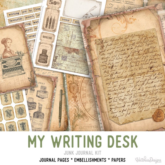 Writing Desk Junk journal Kit - Printable Pages for Crafting - 002340