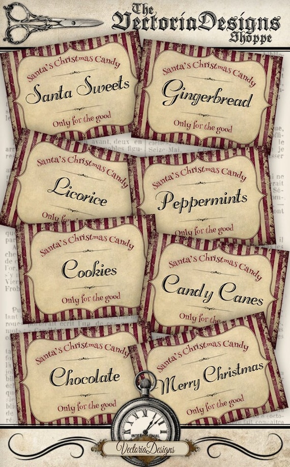 Christmas Labels, Christmas Candy Labels, Candy Cane Labels, Christmas Printables, Christmas Decoration, Digital Labels, Santa  000545