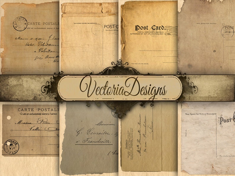 VD0457 Postcard Papers 12 x 12 inch digital paper pack paper crafting digital scrapbooking instant download printable digital sheet