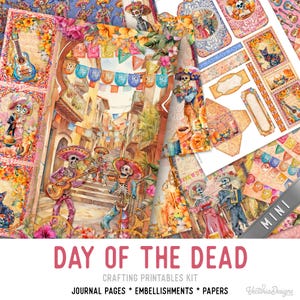 Day of the Dead Junk Journal Kit MINI, Day of the Dead Crafting Printables Embellishments Printable Paper Junk Journal 003534