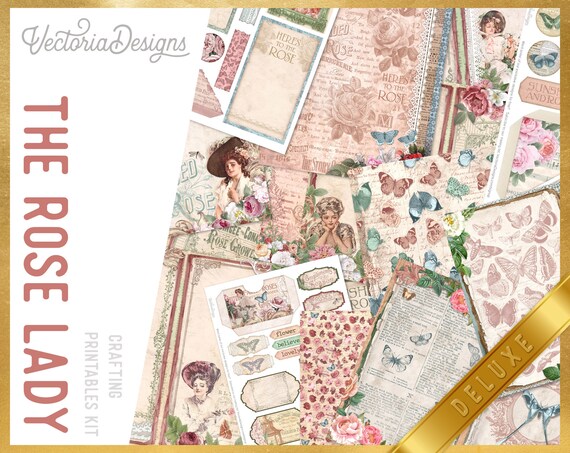The Rose Lady Junk Journal Kit (DELUXE) - Printable Pages, Papers and Embellishments for Crafting - 002807