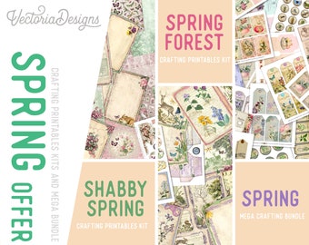Spring Offer, Spring Craft Printables, Printable Papers, Junk Journal kit, Spring Embellishments, Craft Kits - 002913