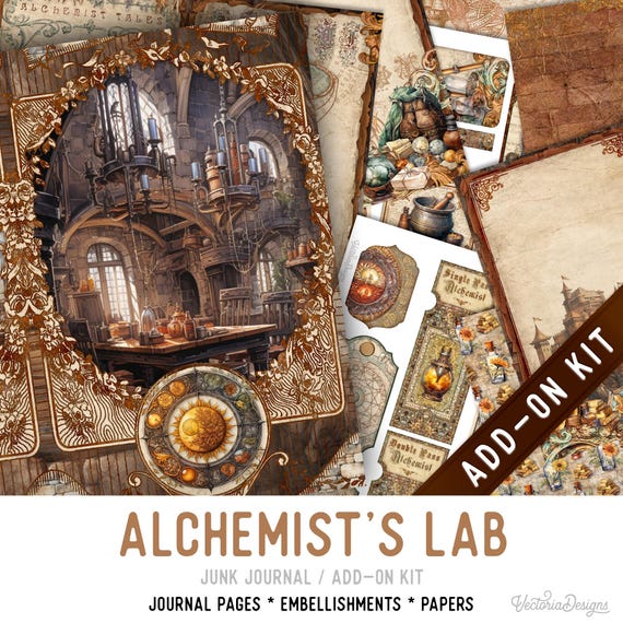 Alchemist's Lab Junk Journal Kit, Printable Pages, Embellishments, Papers (Add-On) - 003619