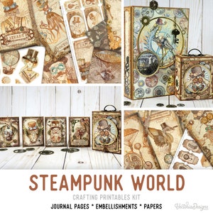 Steampunk World Crafting Printables Kit, Steampunk Embellishments, Steampunk Journal Kit, Digital, Craft Kits, Printable Journal - 002333