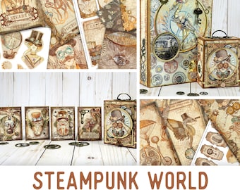 Steampunk World Crafting Printables Kit, Steampunk Embellishments, Steampunk Journal Kit, Digital, Craft Kits, Printable Journal - 002333