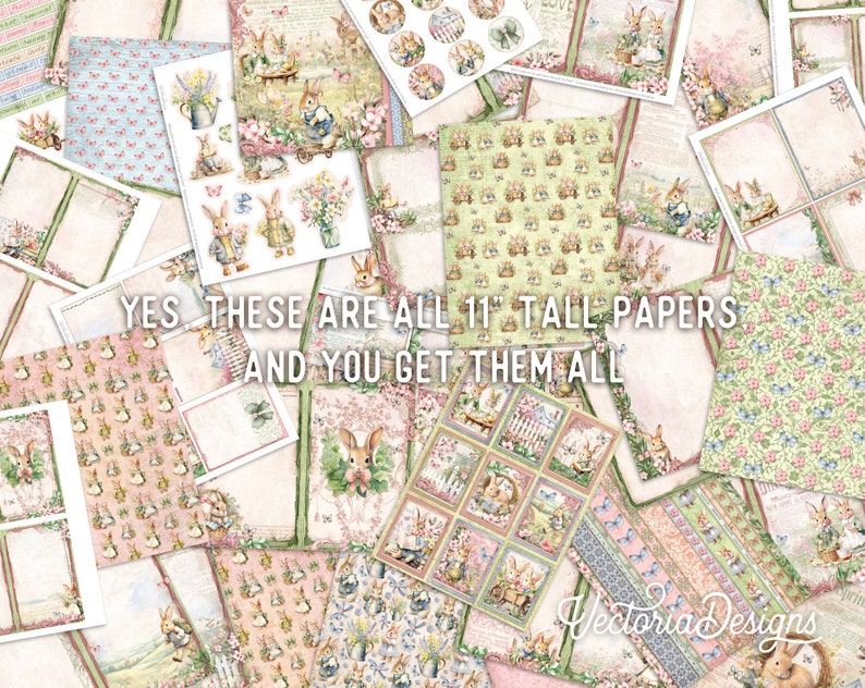 Spring Bunnies Junk Journal Kit DELUXE, Bunny Crafting Printables Kit Bunny Embellishments Printable Paper Bunny Craft Kit Bunny 003331 image 2